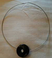 Vintage Wire Choker Necklace W/Floating Polished Gemstone Geode Slide Pendant