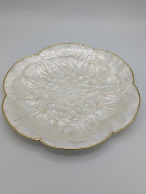 Vintage Capiz Shell Flower Shape Plate Bowl Serving Tray Gold Gilded Edge MCM