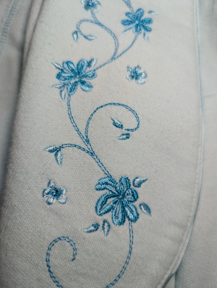 CLASSIC ELEMENTS Aqua FLORAL Embroidered Robe FLANNEL Lined Women's Medium - Image 4 of 4