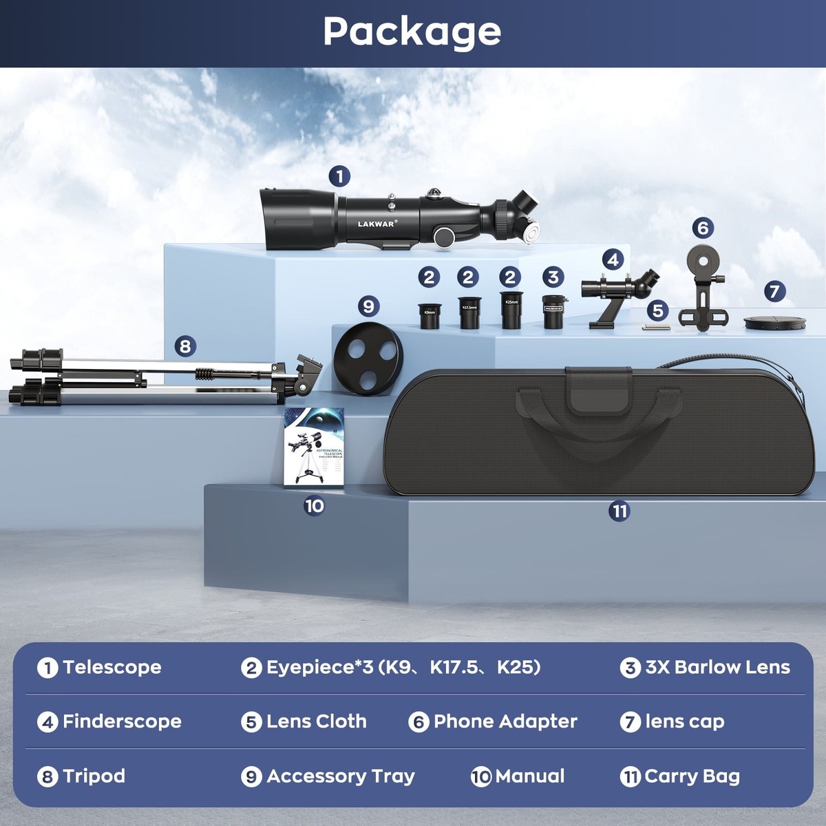 LAKWAR H80008 Refractor Telescope for Adults, 70mm Aperture, 400mm