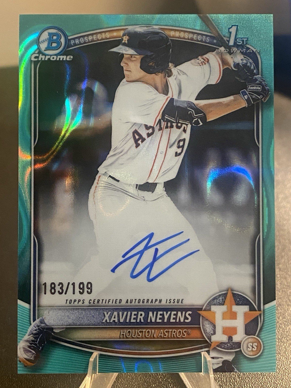 2025 Bowman Draft Xavier Neyens Chrome Auto Aqua Lava Refractor 1st #/199 Astros