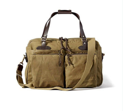 Filson Tin Cloth 48-Hour Briefcase Leather Dark Tan Waxed Cotton Canvas New