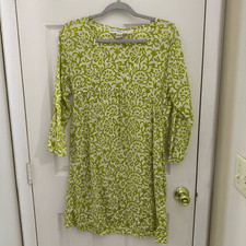 Gretchen Scott Printed Dress Green Size Medium 100% Cotton Floral Artsy Preppy