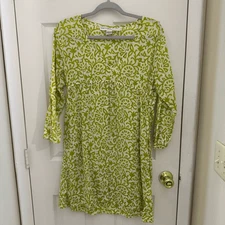Gretchen Scott Printed Dress Green Size Medium 100% Cotton Floral Artsy Preppy