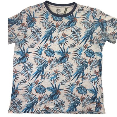 Free Planet Mens XL Tropical Palm Leaf Organic Cotton Ringer T-Shirt Vacation