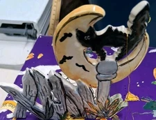 Heather Goldminc Blue Sky  "Cat on a Fence" ~ Halloween Tea Light Candle Holder