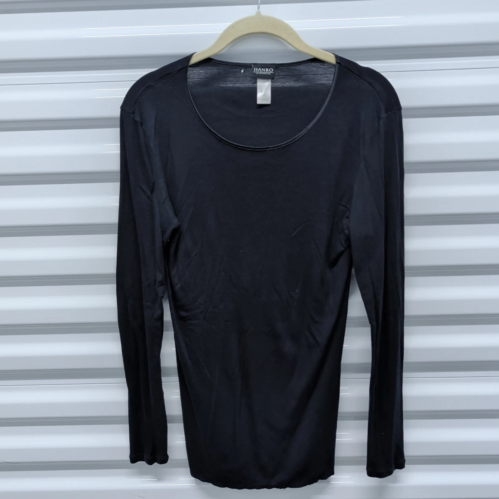 Hanro Size L Womens Black Scoop Neck Long Sleeve Top Base Layer Switzerland