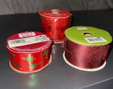 3 Rolls of Variety Ribbon Christmas Trees Swirls Presents Glitter Stripes