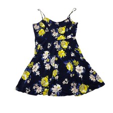 Old Navy Cami Dress Women XL Navy Blue Floral Rayon Fit & Flare Mini Smocked