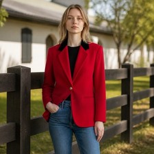 Vintage Sag Harbor Wool Blazer womens 10 Red Velvet Collar Preppy Office