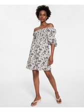 BAR III Womens Beige Pullover Lined 3/4 Sleeve Short Party Fit + Flare Dress S