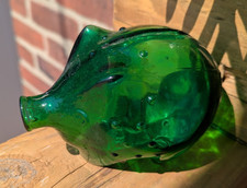 Vintage MCM Green Glass Hobnail Style Piggy Coin Bank