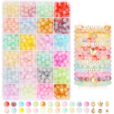 760PCS 8mm Glass Beads for Jewelry Making 24 Color Crystal Small, beads-001