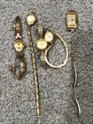 Vintage Womans Antique Gold Plated Wristwatch Lot 5 Bulova Timex Gruen Helbros