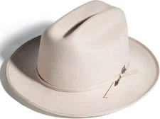 Open Road Hat Fedora Hat Pure Wool Felt Hat Vintage 7 5/8-7 3/4 Open-beige