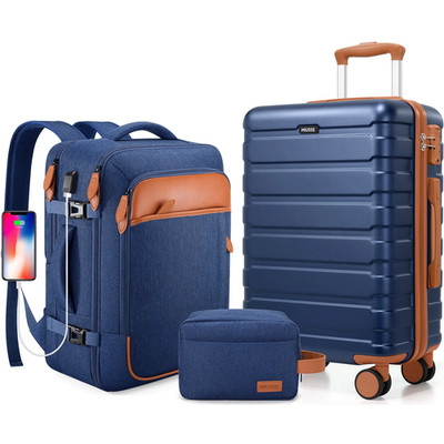 3 Piece Carry On Luggage Set Hardshell Spinner TSA Lock YKK Zipper Backpack Set
