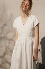 APRIL LACE TRIM MIXED MIDI GRADE AND GATHER DRESS Size S 100% COTTON