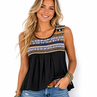 Anthropologie Akemi + Kin Tula Black Bead Embroidered Sleeveless Tank Top S New