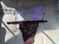 THREE 3 Victoria's Secret Dream Angels Lace Adjustable V-String Panty NWT