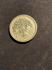 1987 old round one pound £1 coin "Oak Tree representing England" circulated