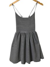 Vintage Y2K GUESS Dress Size 4 Black White Stripes Corset Back Straps Full Skirt