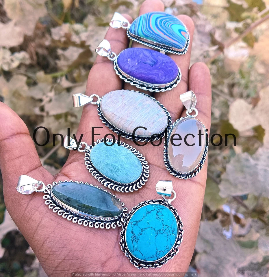 925 Sterling Silver Plated Turquoise & Mix Gemstone Pendant Lot Winter Jewelry - Image 2 of 3