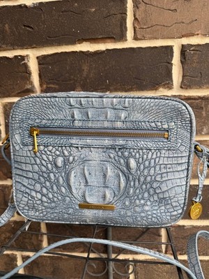 NWT $315 Brahmin Shea Crossbody Bag Light Denim Tetra Leather greyish blue