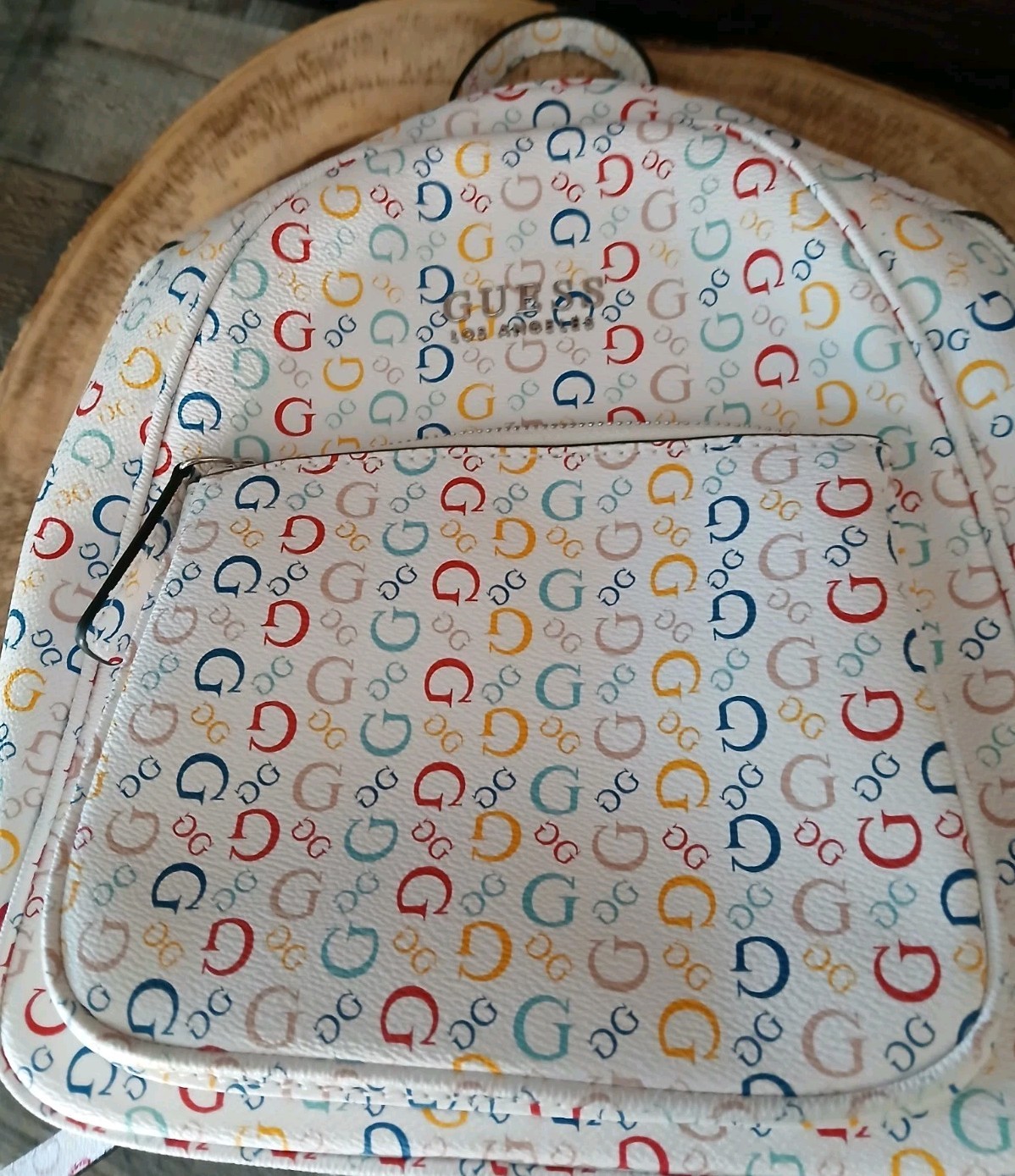 Guess Bag White Rainbow Logo Mini Backpack Multi Pockets Adjustable Straps NEW — image 8