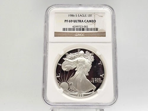 1986-S NGC PF69 Ultra Cameo American Silver Eagle **FIRST YEAR** 23-002