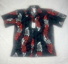 Makani Hawaii Light Black Tribal Hawaiian Aloha Shirt Mens Size Large Microfiber