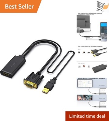 VGA to HDMI Adapter 1080P Audio Converter for Laptop, PC, Monitor, TV