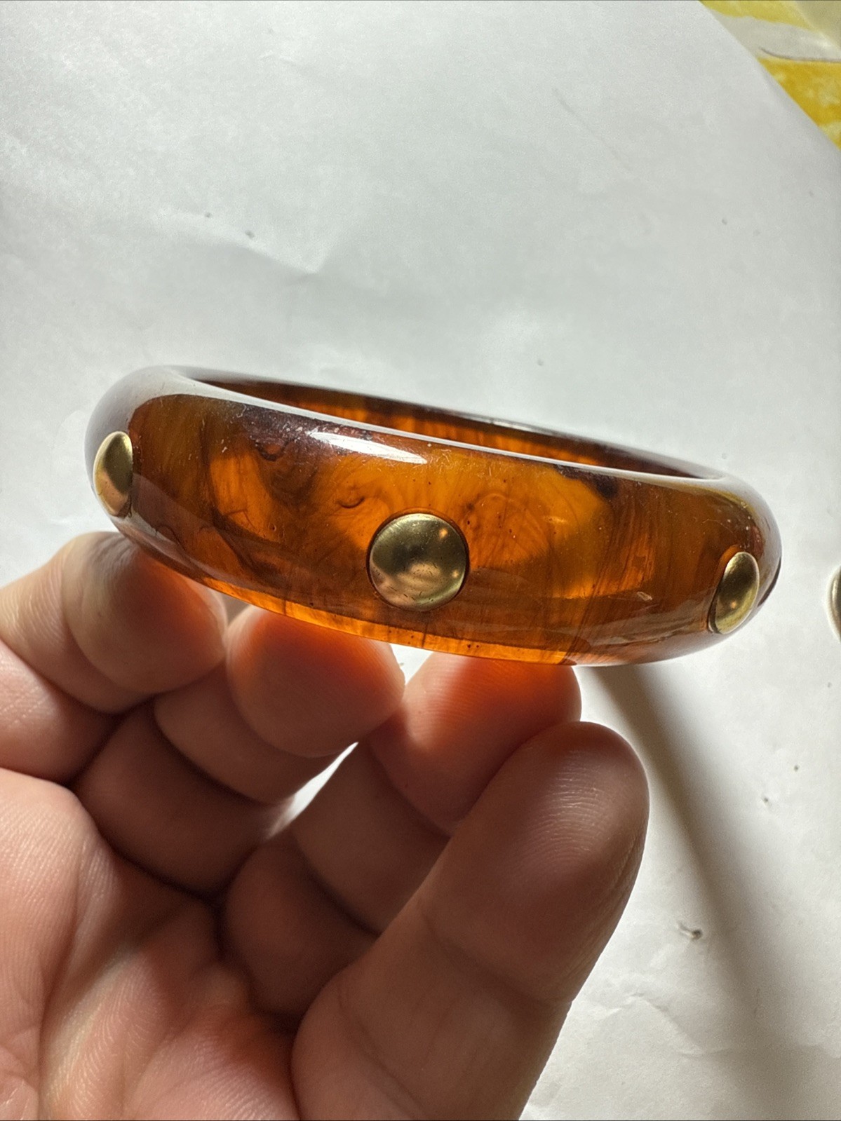 Bracelet Bangle Bakelite Root bear With Studs 3/4… - image 1