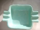 Vintage Shawnee Pottery USA 409  Ashtray Teal With White Lines  MCM