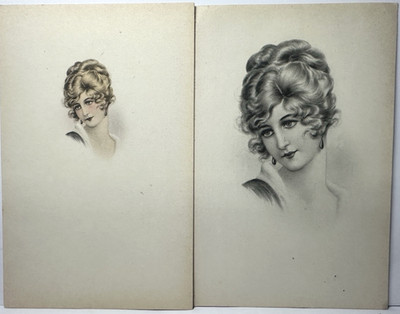 Pretty Lady Postcard Looks Right Portrait Vignette France Lot 2 Versions