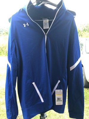 NWT Under Armor Womens Track Suit Jacket Full Zip Up Large Royal Blue White Fit