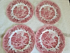 4 J G Meakin Haddon Hall Red Transferware Romantic England 10" Dinner Plate