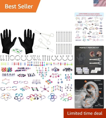 All-in-One 156PC Body Piercing Kit with Surgical Steel Jewelry & Essential Tools - product listing photo