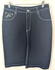 Junior's Jordache sz 9 dark wash jeweled logo/pockets 5pkt straight denim skirt