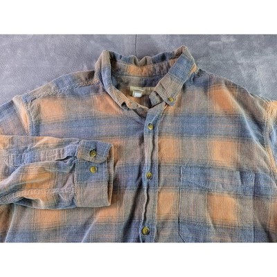 Territory Ahead Mens XL Pinwale Corduroy Button Down Shirt Gray Orange Plaid