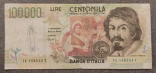 100000 LIRE CARAVAGGIO 2° TIPO FALSO D' EPOCA LETTERA V BB