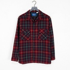 vtg 90s PENDLETON Wool Flannel Board Shirt Red Green Plaid Large Made in USA