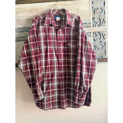 Vintage Wrangler Western Shirt Burgandy Plaid Pearl Snap Size XL