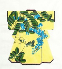 Blue Blossoms on Yellow LG. Japanese Kimono 18m handpaint Needlepoint Canvas LEE