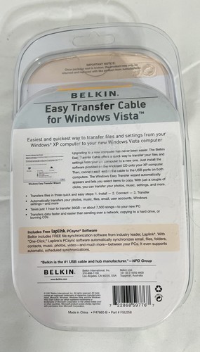 Belkin FSU258 Easy Transfer Cable for Windows Vista New/Sealed - Picture 2 of 2