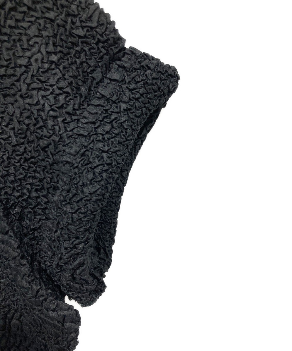 YOSHIKI HISHINUMA Crinkled Short Sleeve Black Shirt 100