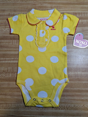 XOXO Baby Girl Size 3-6 Months 100% Cotton Yellow White Polka