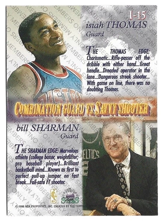 1996 TOPPS STARS MEMBERS ONLY BASKETBALL IMAGINE 1-15 ISIAH THOMAS BILL SHARMAN - Image 2 of 2