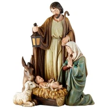 Lamb of God Holy Family Nativity Figurine With Animals Statue Decor 14 1/2 In