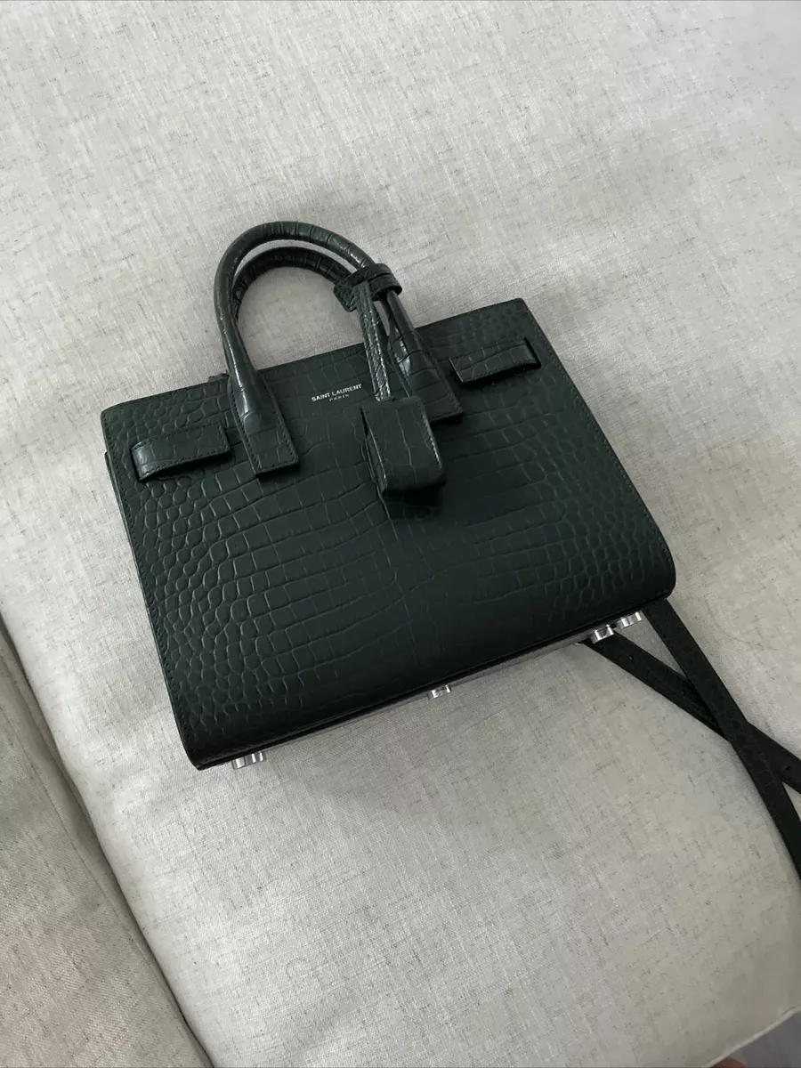 SAINT LAURENT YSL SAC DE JOUR NANO Calfskin Crocodile Embossed Dark Green