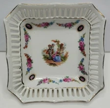 Vtg Porcelain Schumann Of Bavaria Small Square Courting Couple Nut Dish Bowl
